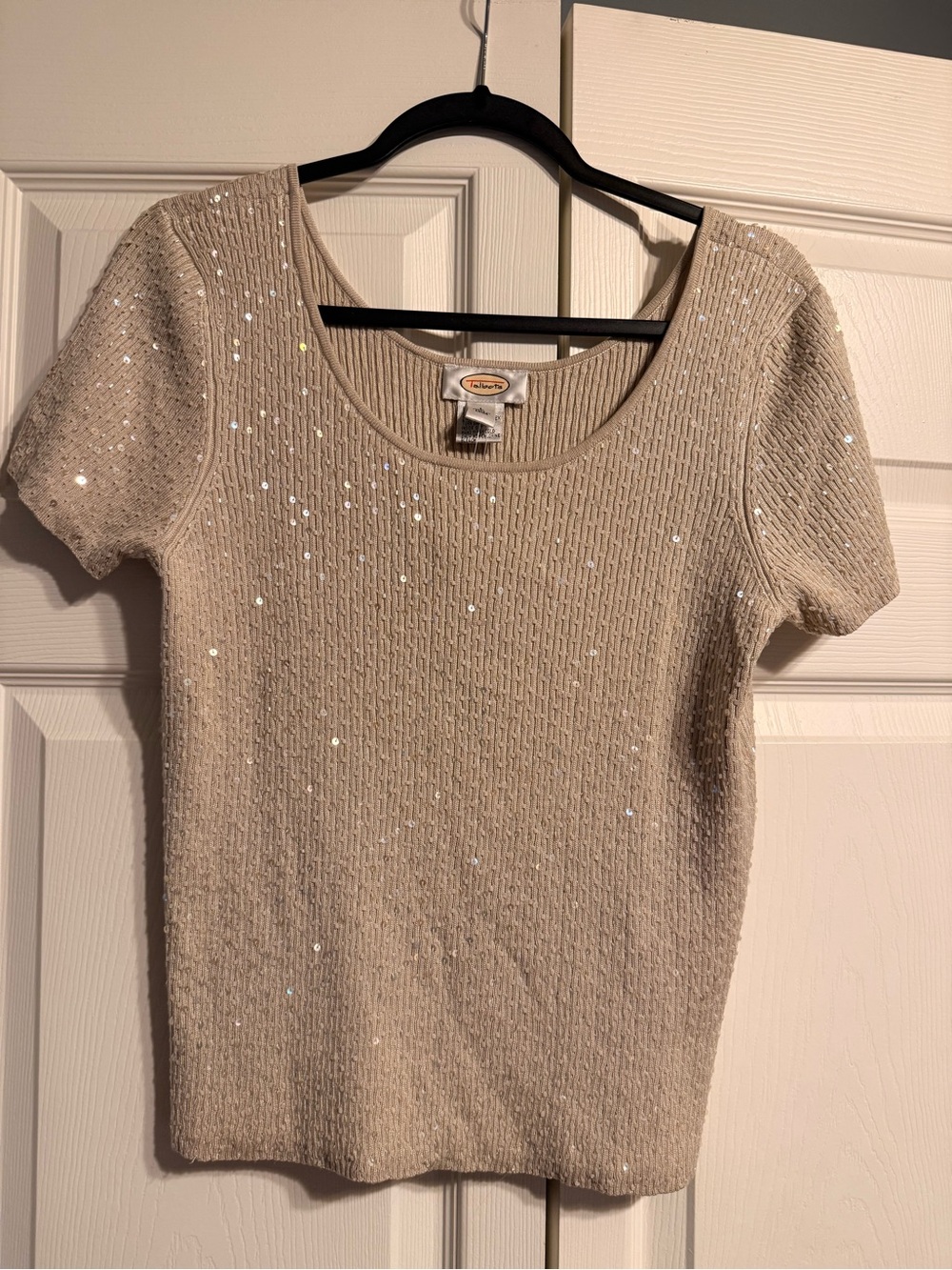 NWT Talbots Cream Short-Sleeve Sequin Knit sweater